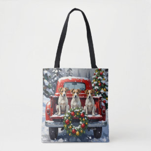 Jack Russell Terrier Christmas Red Truck Holiday Tote Bag
