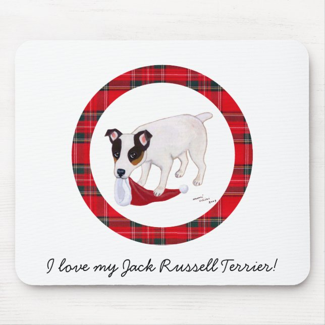 Jack Russell Terrier Christmas Tartan Mouse Pad (Front)