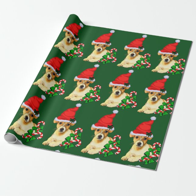 Jack Russell Terrier Christmas Wrapping Paper (Unrolled)