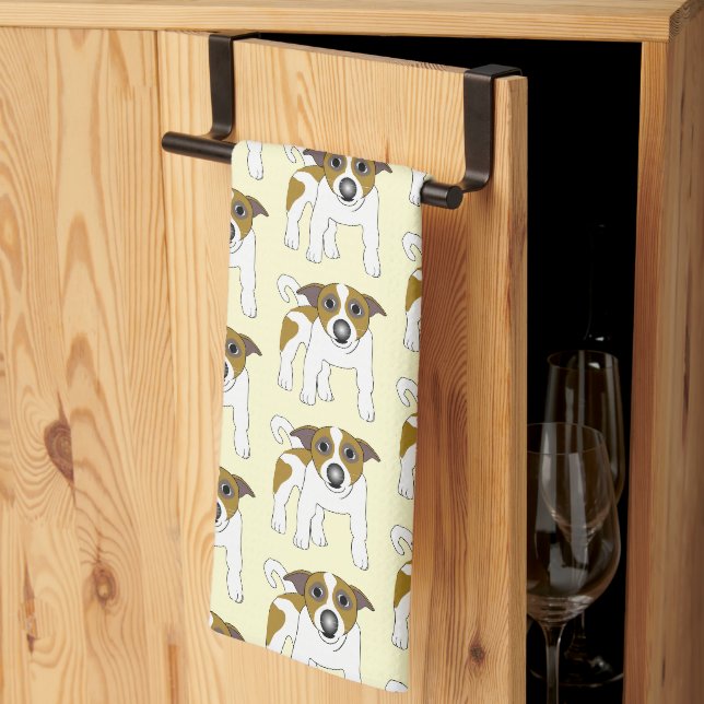 Jack Russell Terrier Design Any Colour Background Tea Towel (Thirds Fold)
