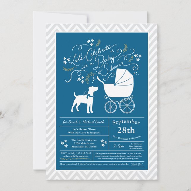 Jack Russell Terrier Dog Baby Shower Blue Boy Invitation (Front)