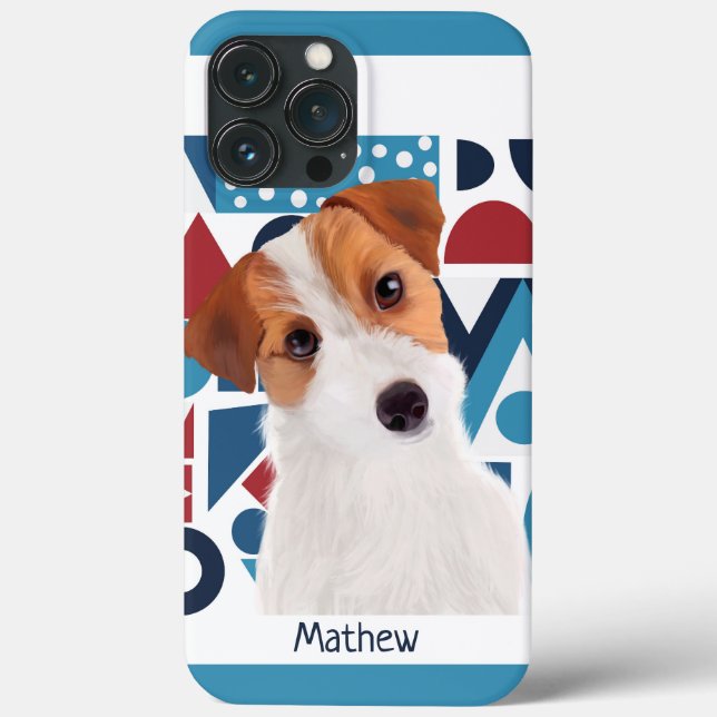 Jack Russell Terrier Dog Blue and Red Geometric  Case-Mate iPhone Case (Back)