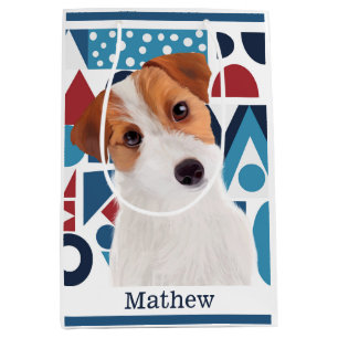 Jack Russell Terrier Dog Blue and Red Geometric Medium Gift Bag