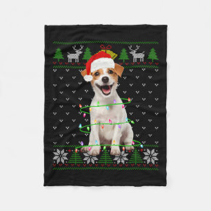 Jack Russell Terrier Dog Christmas Tree Lights Pup Fleece Blanket