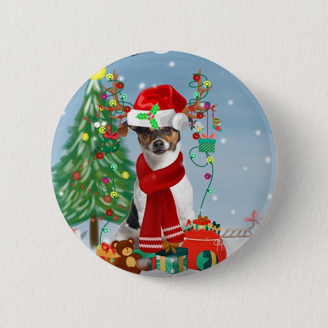 Jack Russell Terrier Dog in Snow Christmas Gifts   6 Cm Round Badge (Front)