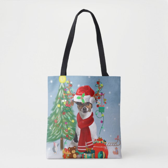 Jack Russell Terrier Dog in Snow Christmas Gifts  Tote Bag (Front)