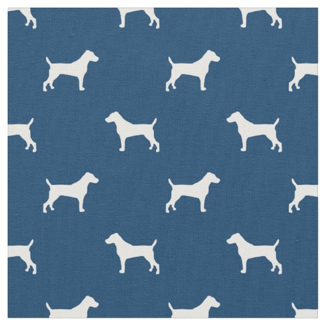 jack russell terrier dog navy blue silhouette fabric (Close Up)