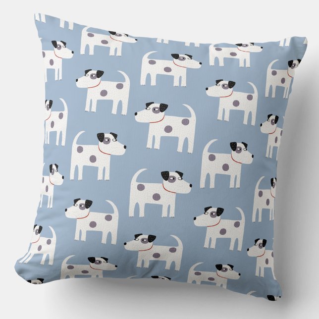 Jack Russell Terrier Dog Pattern Blue Cushion (Parson Jack Russell terrier dog pattern throw pillow)