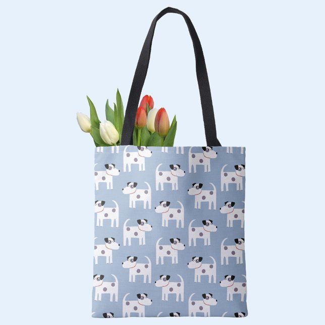Jack Russell Terrier Dog Pattern Blue Tote Bag (Jack Russell Parson Terrier dog pattern blue tote bag)