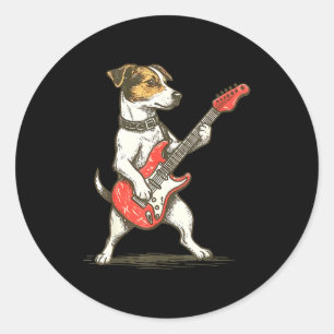 Jack Russell Terrier Dog Playing Guitar Rocker Gui Classic Round Sticker
