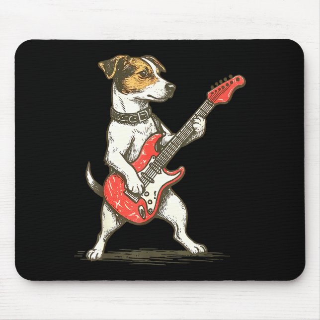 Jack Russell Terrier Dog Playing Guitar Rocker Gui Mouse Pad (Front)
