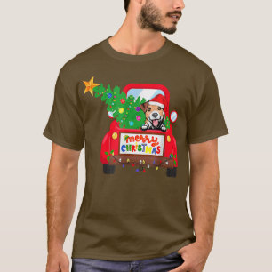 Jack Russell Terrier Dog Riding Red Truck Christma T-Shirt