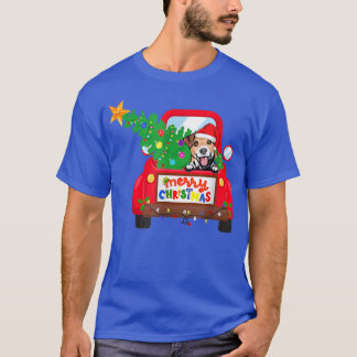 Jack Russell Terrier Dog Riding Red Truck Christma T-Shirt
