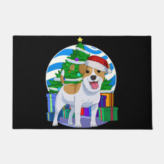 jack russell terrier dog santa christmas tree deco doormat