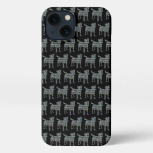Jack Russell Terrier Dog Silhouette Grid Black iPhone 13 Case