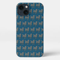 Jack Russell Terrier Dog Silhouette Grid Blue