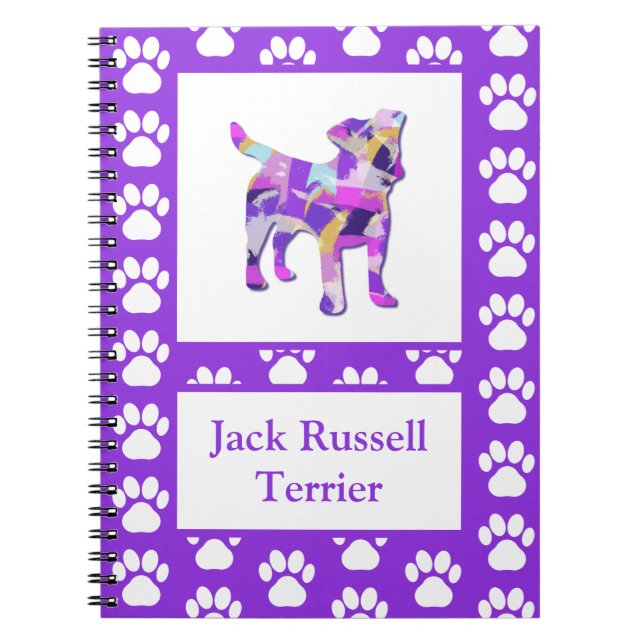 Jack Russell Terrier Dog Silhouette Paw PurplePY&B Notebook (Front)
