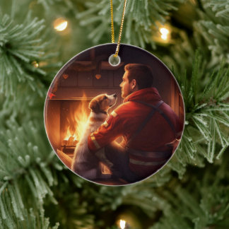 Jack Russell Terrier Fireman, Puppy, Pet Dog Lover Ceramic Tree Decoration