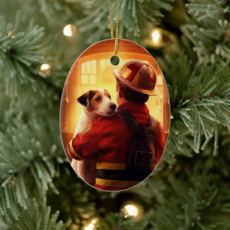 Jack Russell Terrier Fireman, Puppy, Pet Dog Lover Ceramic Tree Decoration