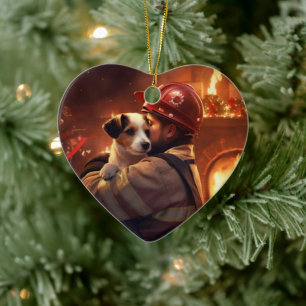 Jack Russell Terrier Fireman, Puppy, Pet Dog Lover Ceramic Tree Decoration