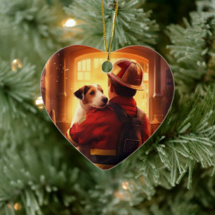 Jack Russell Terrier Fireman, Puppy, Pet Dog Lover Ceramic Tree Decoration