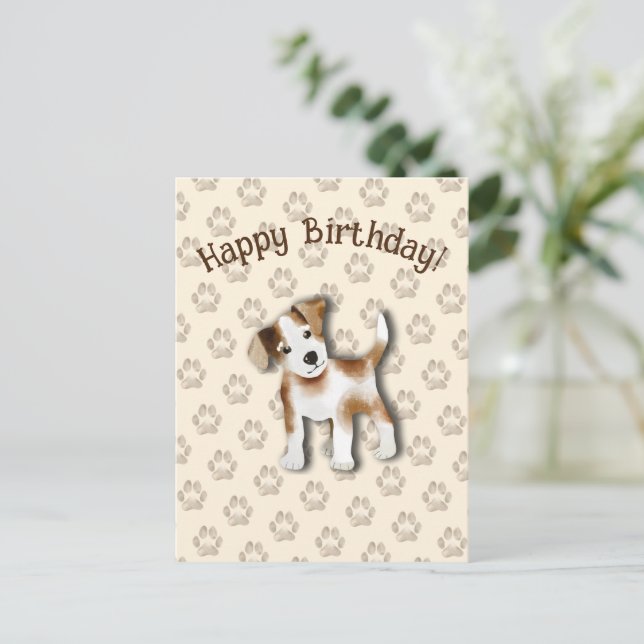 Jack Russell Terrier Happy Birthday Editable Postcard (Standing Front)