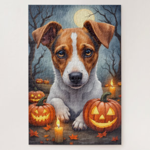 Jack Russell Terrier Haunted Halloween Portrait Jigsaw Puzzle