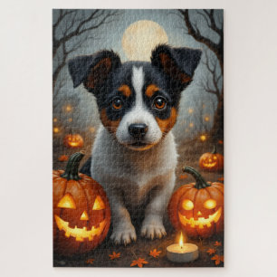 Jack Russell Terrier Haunted Halloween Portrait Jigsaw Puzzle