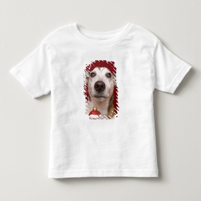 Jack Russell Terrier Holding Christmas Ornament Toddler T-Shirt (Front)