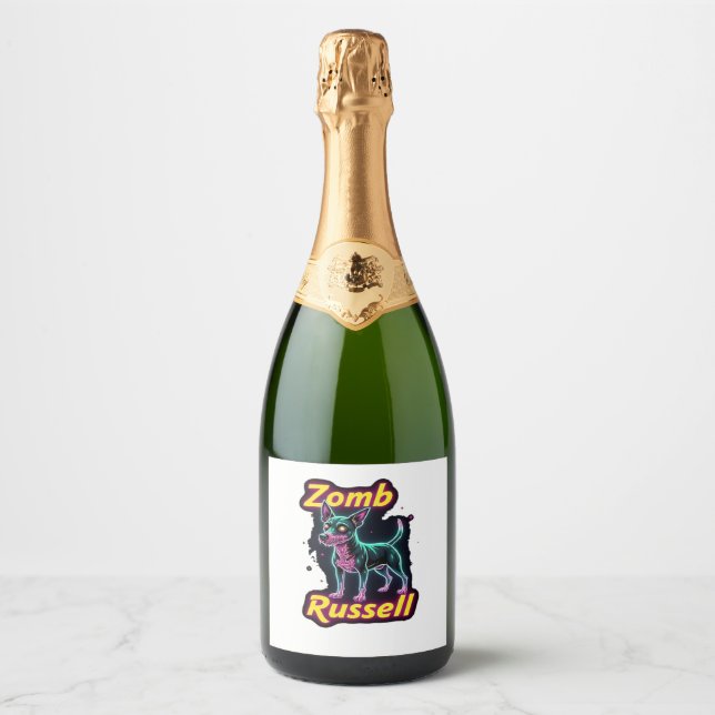 Jack Russell Terrier JRT Zombie Dog Halloween Esse Sparkling Wine Label (Front)