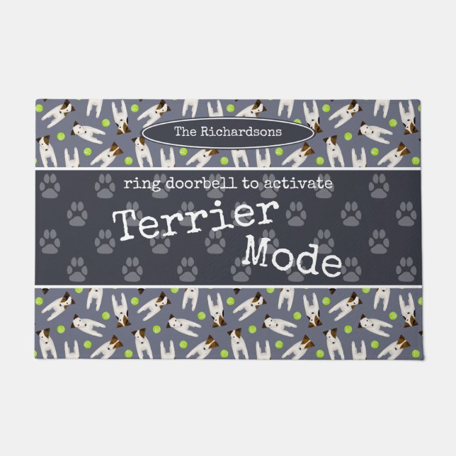 Jack Russell terrier mode personalised family name Doormat (Front)