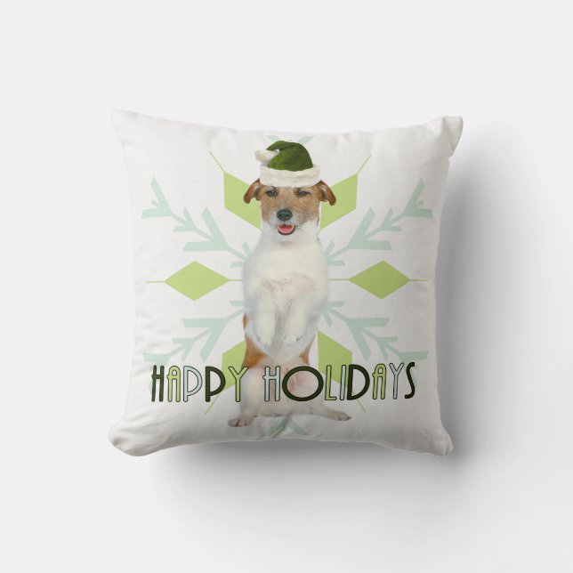 Jack Russell Terrier Monogrammed Christmas Cushion (Front)
