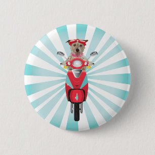 Jack Russell Terrier on Red Moped 6 Cm Round Badge