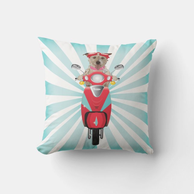Jack Russell Terrier on Red Moped Cushion (Front)