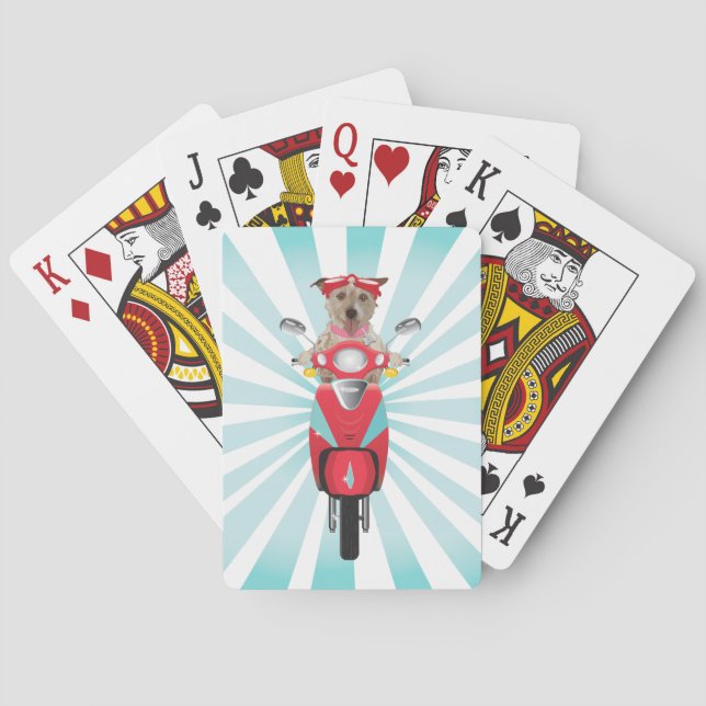 Jack Russell Terrier on Red Moped Playing Cards (Back)