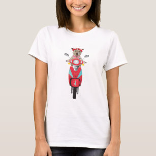 Jack Russell Terrier on Red Moped T-Shirt
