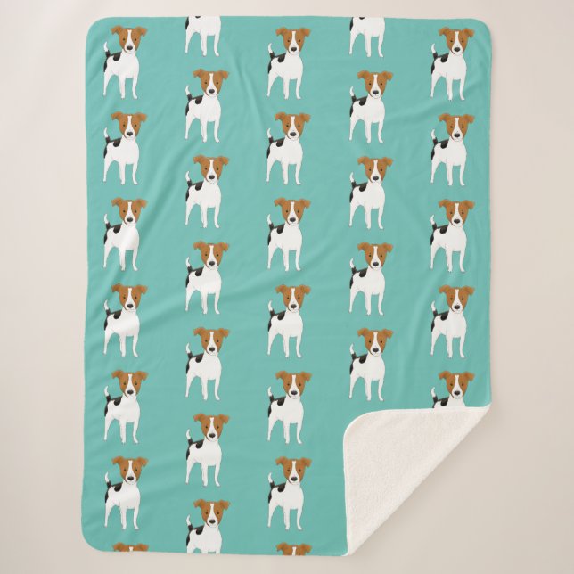 Jack Russell Terrier Pattern Aqua Sherpa Blanket (Front)