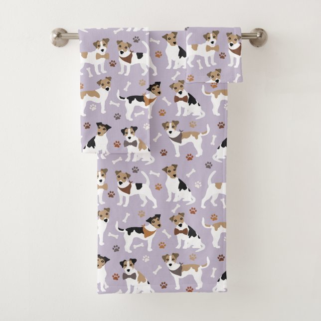 Jack Russell Terrier Paws and Bones Bath Towel Set (Insitu)