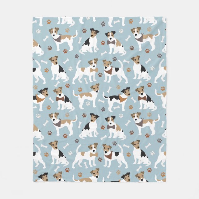 Jack Russell Terrier Paws and Bones Fleece Blanket (Front)