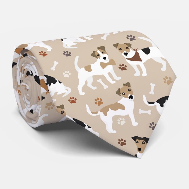 Jack Russell Terrier Paws and Bones Neck Tie (Rolled)