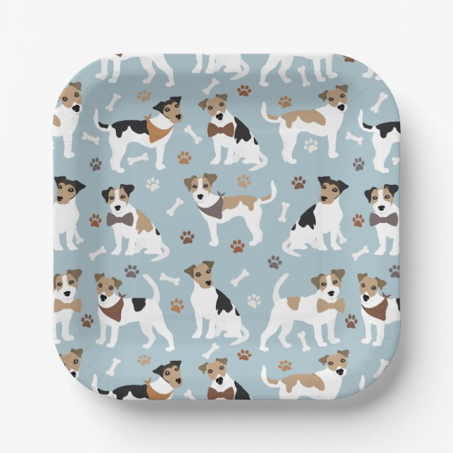 Jack Russell Terrier Paws and Bones Paper Plate (Front)