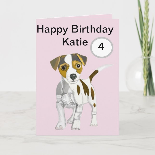 Jack Russell Terrier Puppy Editable Girls Age Holiday Card (Front)