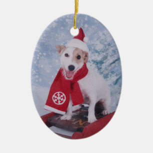Jack Russell Terrier - Santa's helper Ceramic Tree Decoration