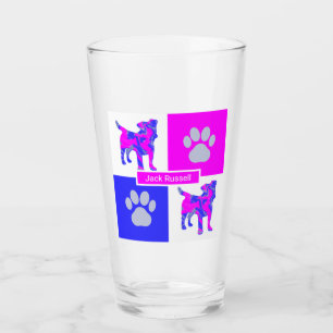 Jack Russell Terrier Silhouette Dog & Paw Pink Glass