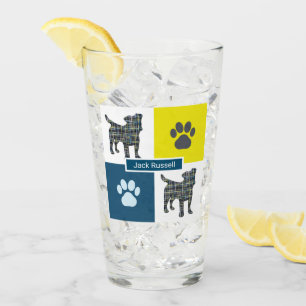 Jack Russell Terrier Silhouette Dog & Paw Y&B Grid Glass