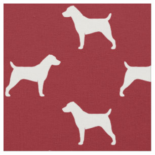 Jack Russell Terrier Silhouettes Pattern Red Fabric