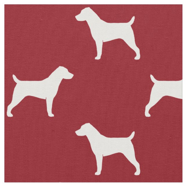Jack Russell Terrier Silhouettes Red and White Fabric (Close Up)