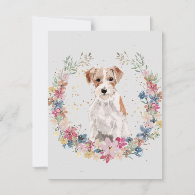 Jack Russell Terrier Spring Flowers Monogram Card (Front)