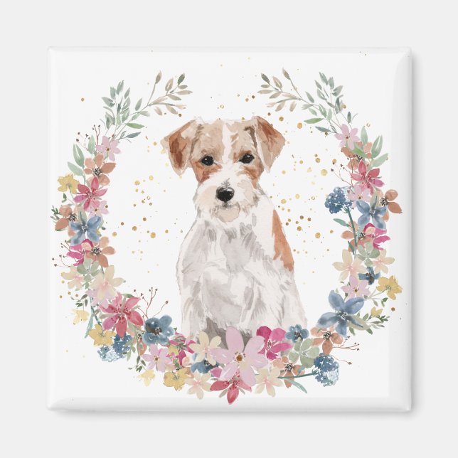 Jack Russell Terrier Spring Flowers Wreath Magnet (Front)