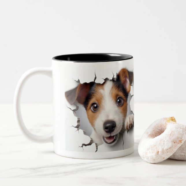 Jack Russell Terrier   Two-Tone Coffee Mug (With Donut)